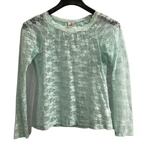 Mudd Y2K Top Womens L Green Sheer Mesh Lace Cropped Pullover Romantic Coquette